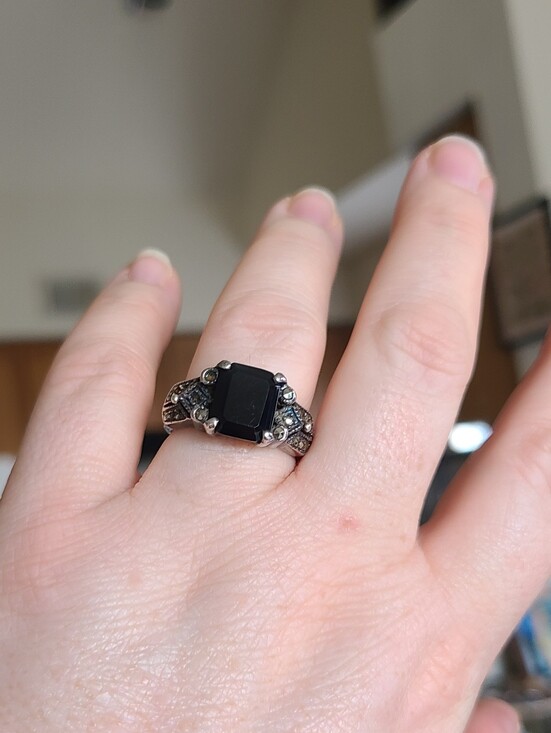 925 Sterling Silver Jewelry - Vintage Black Onyx And Marcasite Sterling Cocktail Ring